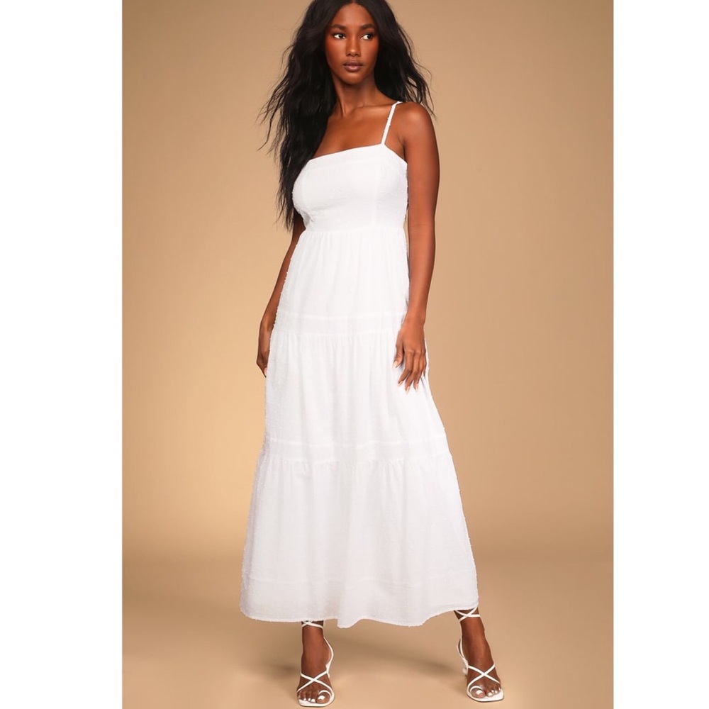 NWT White Swiss Dot Tiered Maxi Dress
